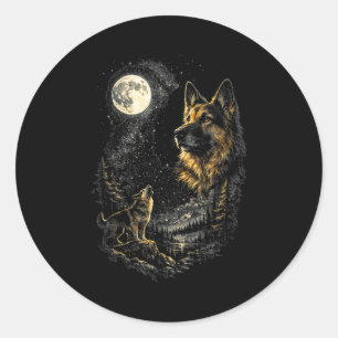 German shepherd moon howl retro vintage 90s dog classic round sticker