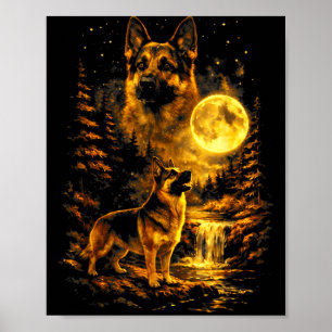 German Shepherd Moonlit Night Art Dog Howling At T Poster