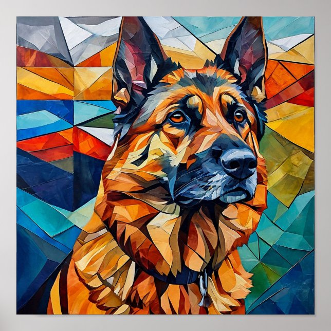 🧩 German Shepherd Mosaic Dog Portrait Modern Wall Poster (Front)
