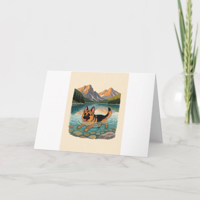 German Shepherd Mountain Lake Swim Greeting Card