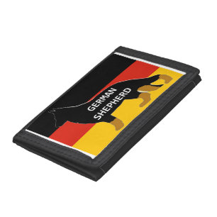 german shepherd name silhouette on flag bicolor.pn tri-fold wallet