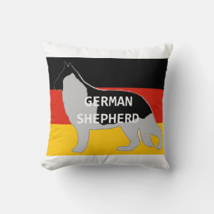 german shepherd name silhouette on flag black and throw pillow