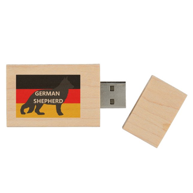 german shepherd name silhouette on flg wood flash drive (Opened)