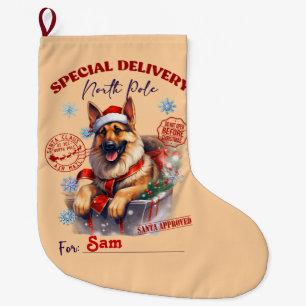 German Shepherd North Pole Delivery Large Christmas Stocking