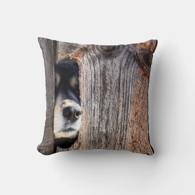 German Shepherd Nose Peeking Through Fence Throw Pillow (Front)