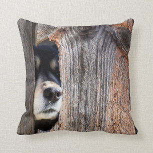 German Shepherd Nose Peeking Through Fence Throw Pillow