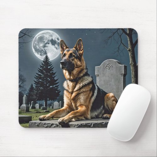 German Shepherd On a Gravestone Mouse Pad