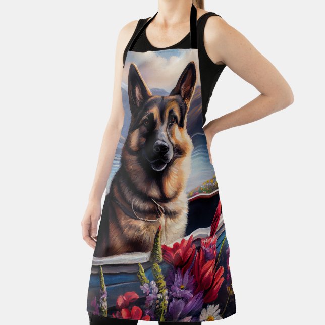 German Shepherd on a Paddle: A Scenic Adventure Apron (Insitu)