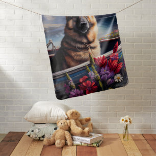 German Shepherd on a Paddle: A Scenic Adventure Baby Blanket