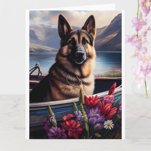 German Shepherd on a Paddle A Scenic Adventure Card