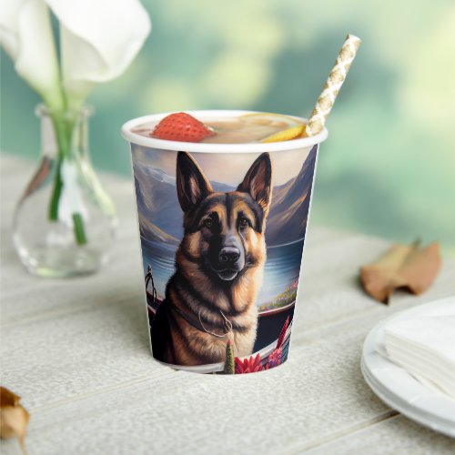 German Shepherd on a Paddle A Scenic Adventure Paper Cups