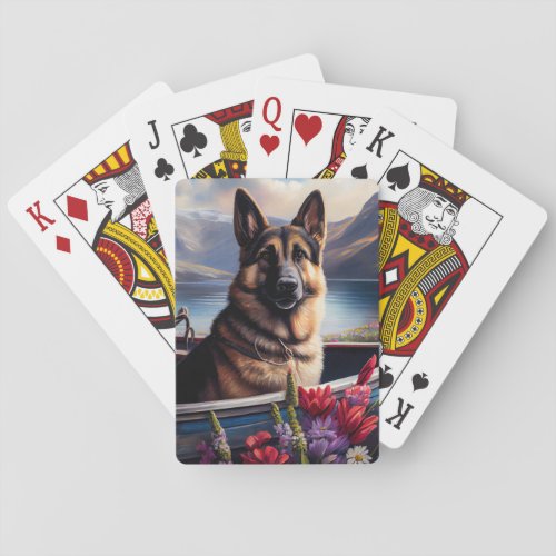 German Shepherd on a Paddle A Scenic Adventure Poker Cards