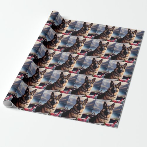 German Shepherd on a Paddle A Scenic Adventure Wrapping Paper