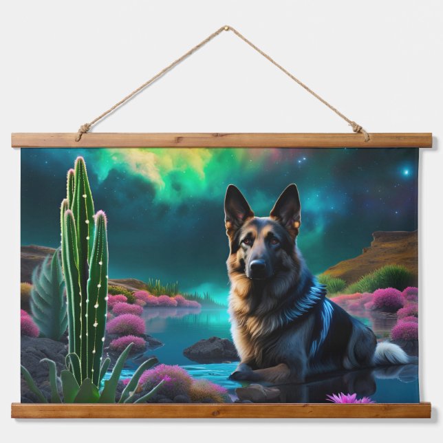 German Shepherd on an Alien World Hanging Tapestry (Front)