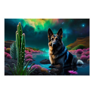 German Shepherd on an Alien World Poster