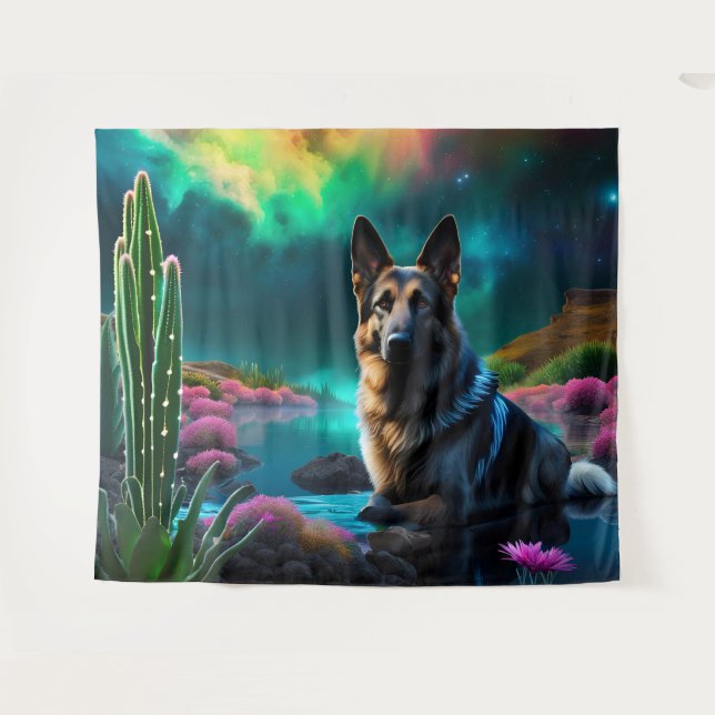 German Shepherd on an Alien World Tapestry (Front (Horizontal))
