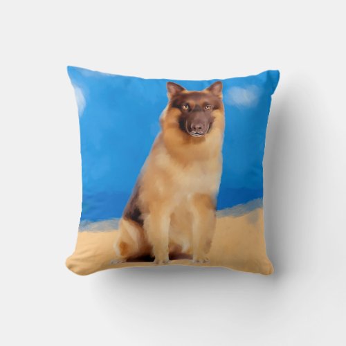German Shepherd On Beach Throw Pillow