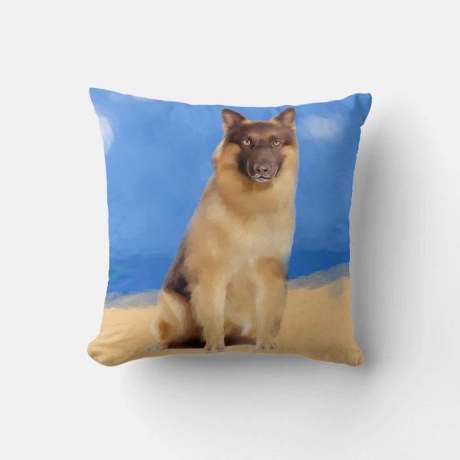 German Shepherd On Beach Throw Pillow (Front)