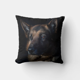 German Shepherd on black Throw Pillow