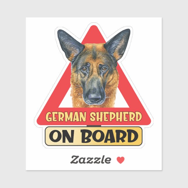 German Shepherd On Board Red Triangle Traffic Sign Sticker (Sheet)