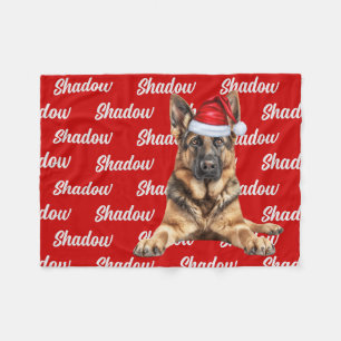 German Shepherd on Red with Name Christmas Dog Fleece Blanket