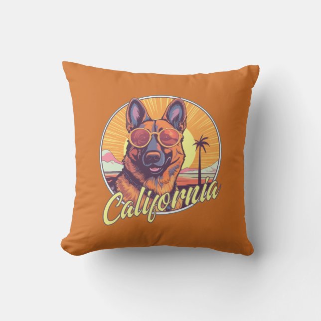 German Shepherd on the Beach Throw Pillow (Front)