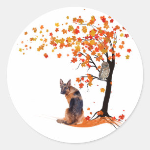 German Shepherd Owl And Fall Tree Dog Owner Autumn Classic Round Sticker