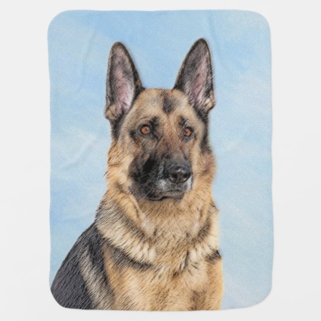 German Shepherd Painting - Cute Original Dog Art Baby Blanket (Front)