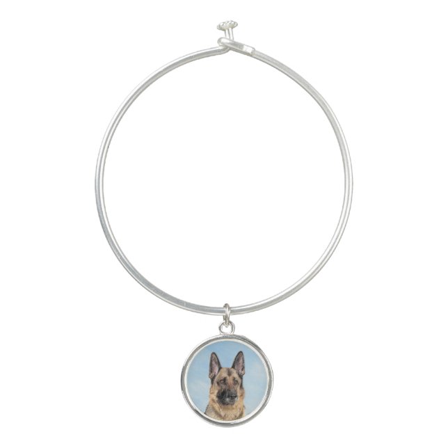German Shepherd Painting - Cute Original Dog Art Bangle Bracelet (Front)