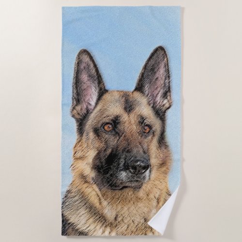 German Shepherd Painting _ Cute Original Dog Art Beach Towel