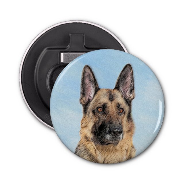 German Shepherd Painting - Cute Original Dog Art Bottle Opener (Front)