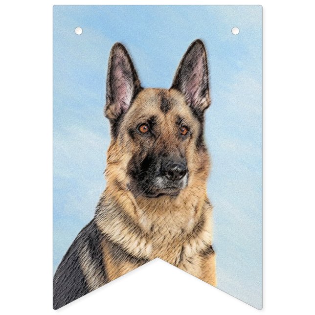 German Shepherd Painting - Cute Original Dog Art Bunting Flags (First Flag)