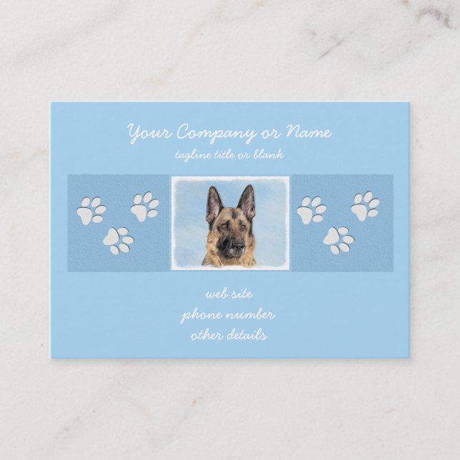 German Shepherd Painting - Cute Original Dog Art Business Card (Front)