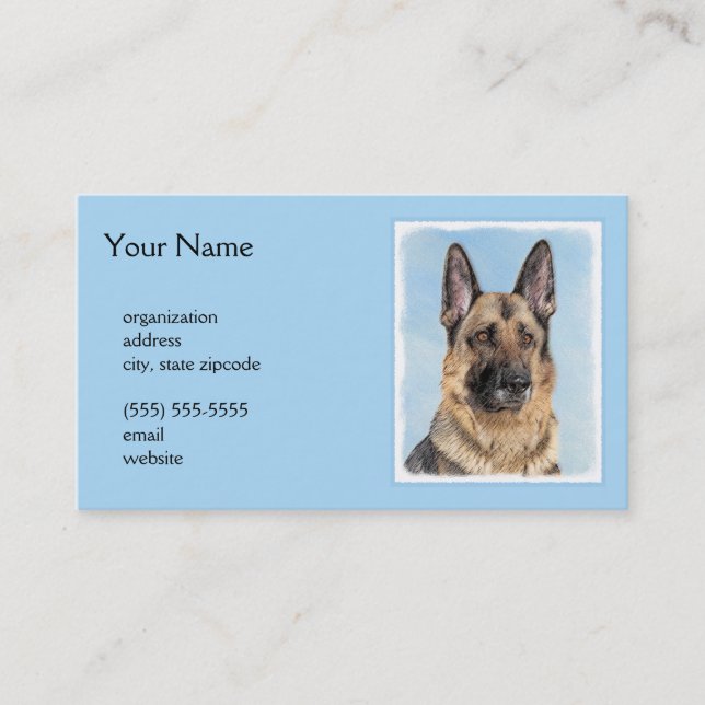 German Shepherd Painting - Cute Original Dog Art Business Card (Front)