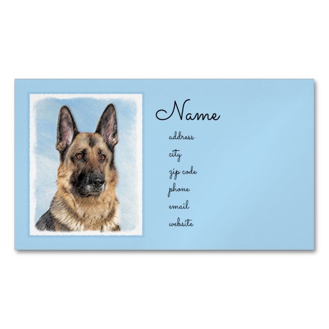 German Shepherd Painting - Cute Original Dog Art Business Card Magnet (Front)