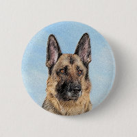German Shepherd Painting - Cute Original Dog Art Button