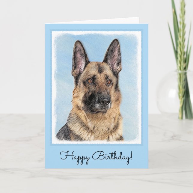 German Shepherd Painting - Cute Original Dog Art Card (Front)