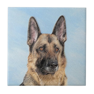German Shepherd Painting - Cute Original Dog Art Ceramic Tile