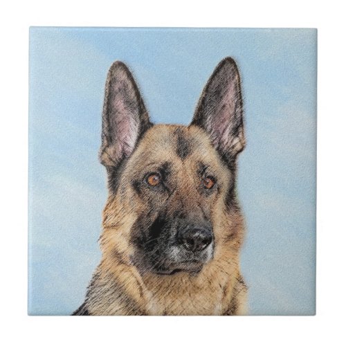 German Shepherd Painting _ Cute Original Dog Art Ceramic Tile