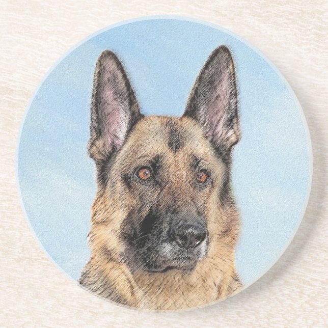 German Shepherd Painting - Cute Original Dog Art Coaster (Front)