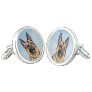 German Shepherd Painting - Cute Original Dog Art Cufflinks