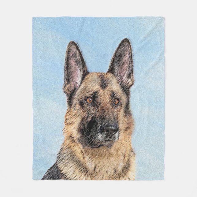 German Shepherd Painting - Cute Original Dog Art Fleece Blanket (Front)