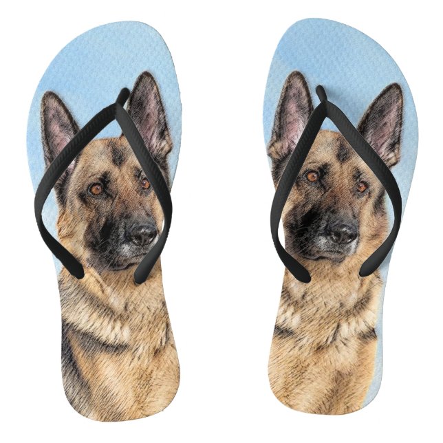 German Shepherd Painting - Cute Original Dog Art Flip Flops (Footbed)