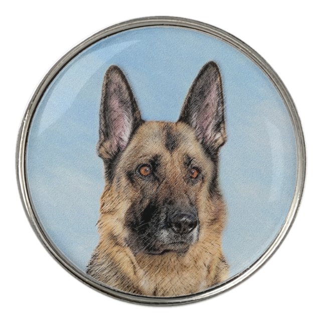 German Shepherd Painting - Cute Original Dog Art Golf Ball Marker (Front)