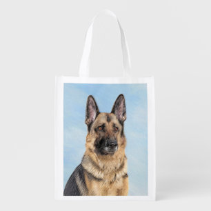 German Shepherd Painting - Cute Original Dog Art Grocery Bag