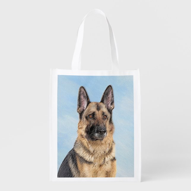 German Shepherd Painting - Cute Original Dog Art Grocery Bag (Front)