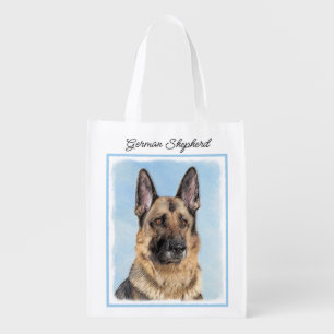 German Shepherd Painting - Cute Original Dog Art Grocery Bag