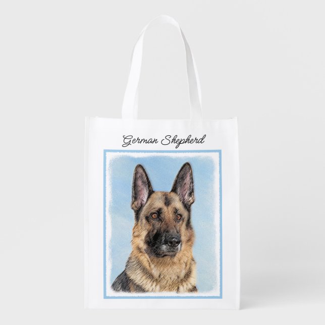 German Shepherd Painting - Cute Original Dog Art Grocery Bag (Front)