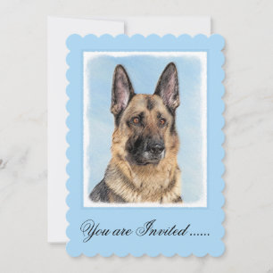German Shepherd Painting - Cute Original Dog Art Invitation