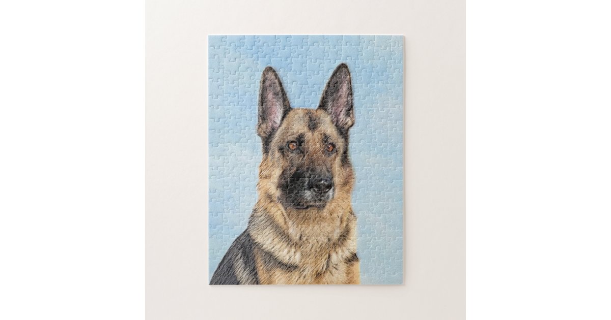German Shepherd Painting - Cute Original Dog Art Jigsaw Puzzle